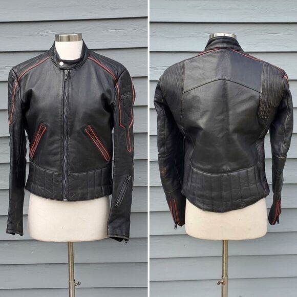 Vintage 90s y2k Hein Gericke Black Red Leather Moto Biker...